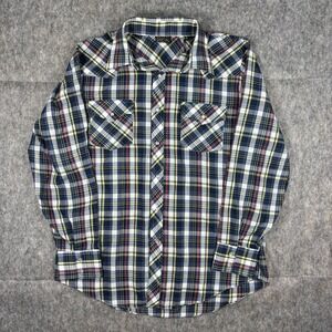 True Vintage JC Penny Pearl Snap Shirt Men's Large Plaid Western Long Sleeve 70s